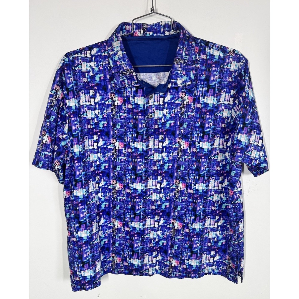 Bugatchi Mens Bursting With Color Geometric Print Cotton Short Sleeve Polo Large